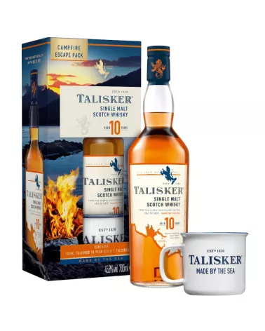 Talisker 10 YO 0,7 L + kubek – klasyczna whisky single malt z Isle of Skye w zestawie upominkowym